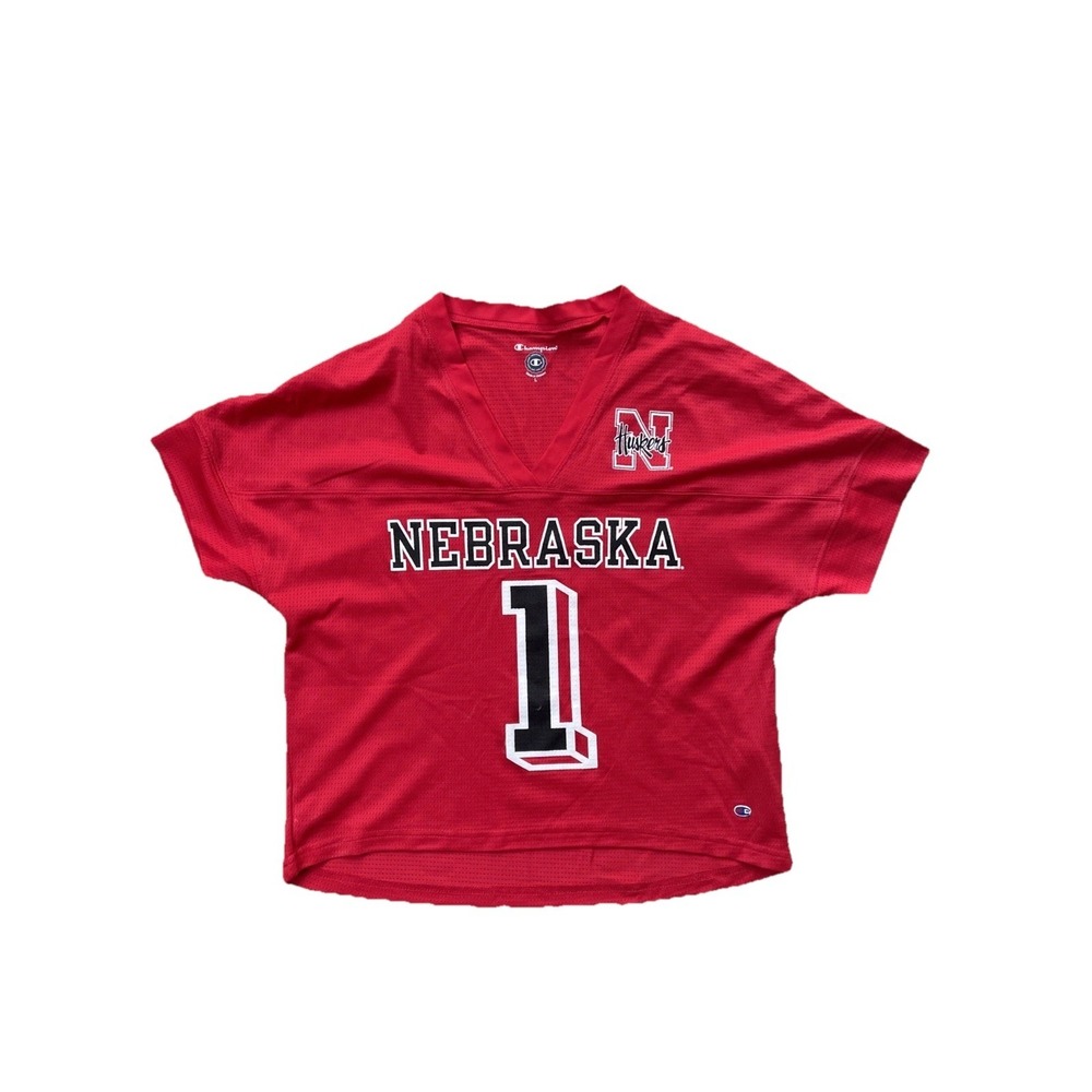 Champion Nebraska Cornhuskers Women's Cropped Jersey L Mesh V-Neck #1 Red NCAA